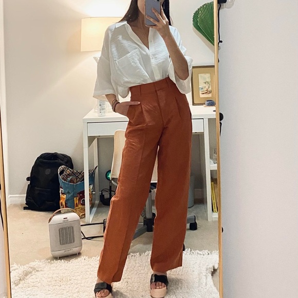 Aritzia Pants - Wilfred Effortless Linen Pant Wide Leg Linen Pants in Warm Sienna Red sz 6